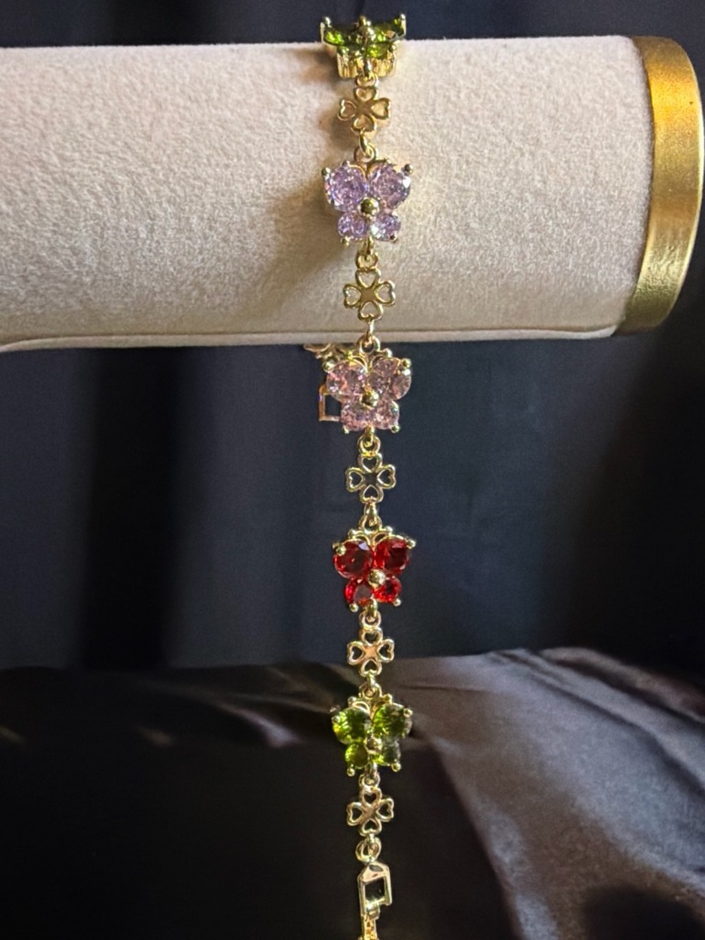 Gold-Tone Multicolor Butterfly Crystal Bracelet - Pink, Red, Green, Lavender